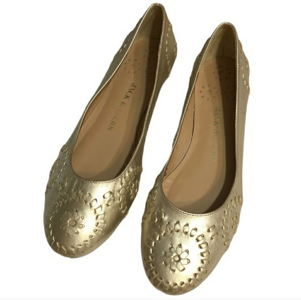 JACK ROGERS Slim Ballet Flat Size 9 Metallic Gold EUC!
